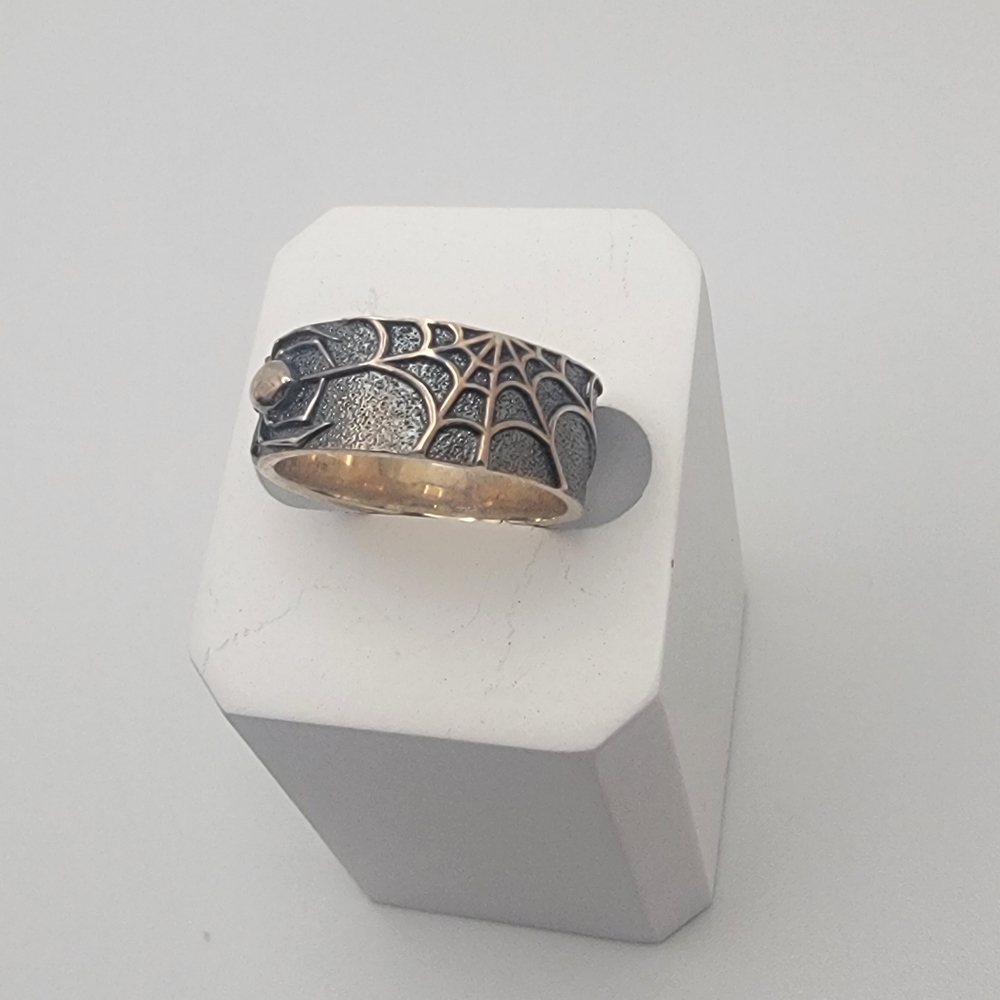 925 Silver and Gold Spider Web Ring Size 6